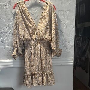 Lovestitch Tan Ruffled Plunge Sundress
